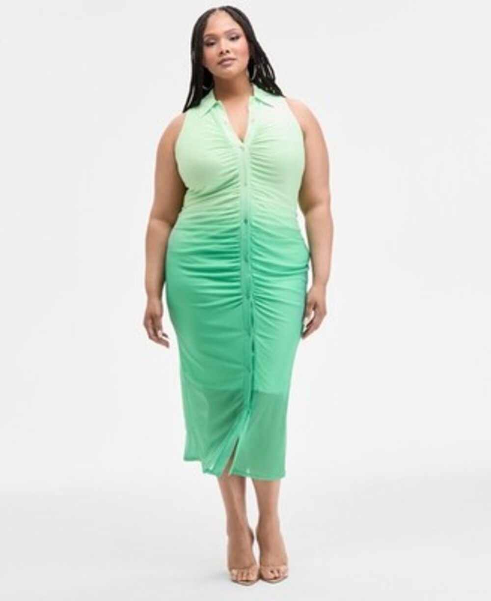 Nina Parker Trendy Plus Size Ruched Bodycon Dress Women's 1X Green Ombre